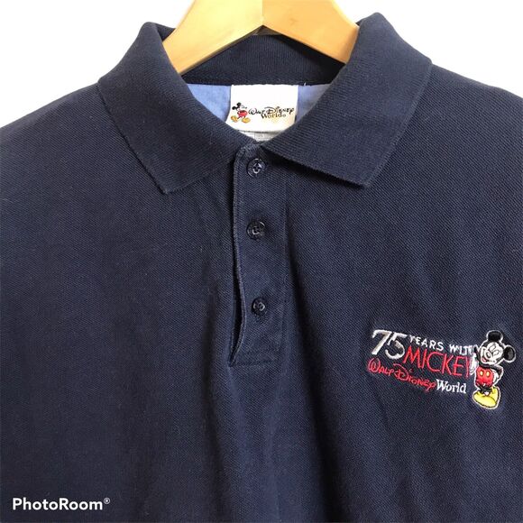 Walt Disney World Shirt 75 Years Navy Polo Mens Size Small Embroidered Mickey - Picture 1 of 5